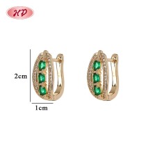 Wholesale 18K Gold Plated Classic Huggie Earrings Green CZ Accent | Factory Direct Brass Hoops