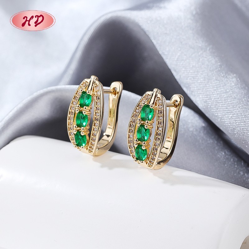 18K Gold Plated Earrings with Copper Alloy AAA Zircon for Women by Hengdian (HD) Jewelry