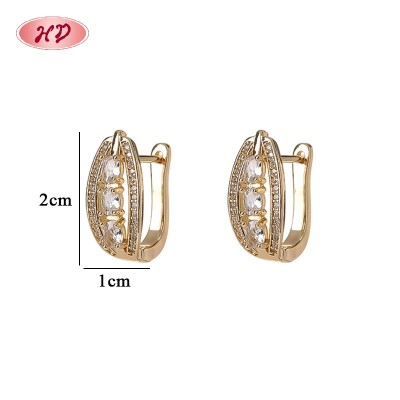 Wholesale 18K Gold Plated Classic Huggie Earrings Clear CZ Accent | Factory Direct Brass Hoops