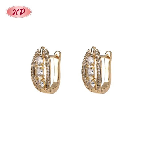 18K Gold Plated Copper Alloy Oval Marquise Huggie Earrings with Zircon | Fashion Jewelry Bulk for Women | Wedding & Gift