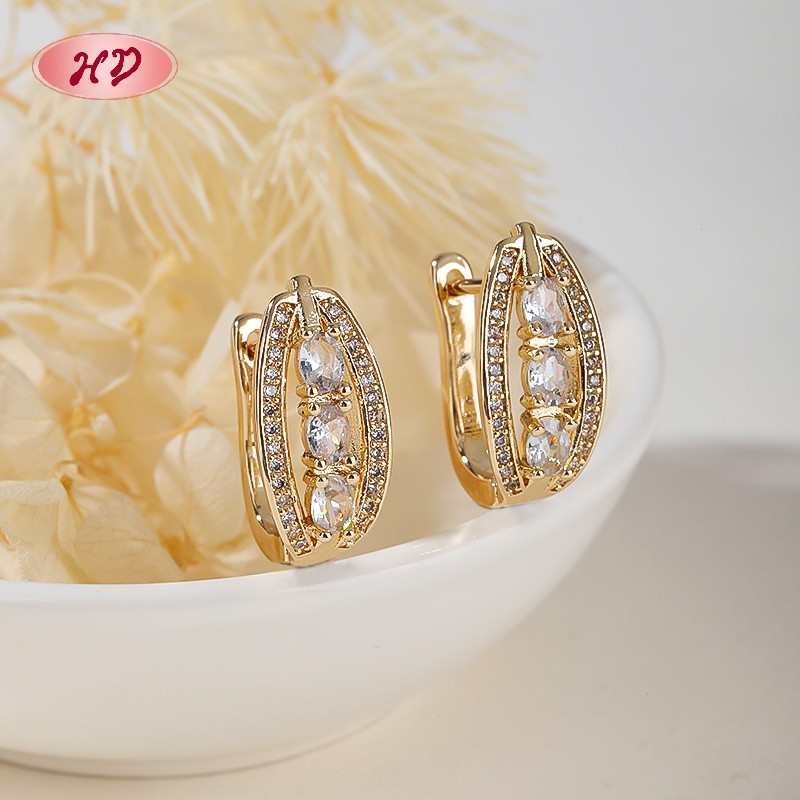18K Gold Plated Earrings with Copper Alloy AAA Zircon for Women by Hengdian (HD) Jewelry