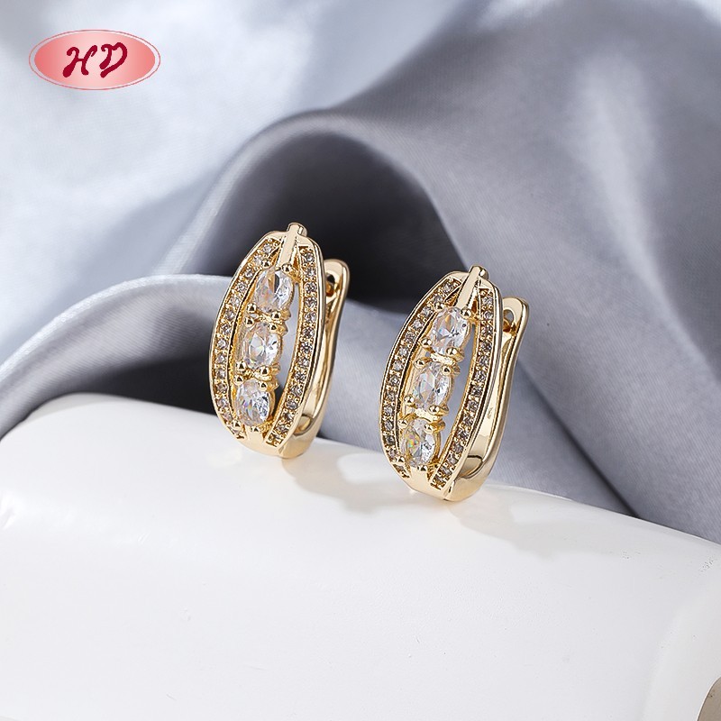18K Gold Plated Earrings with Copper Alloy AAA Zircon for Women by Hengdian (HD) Jewelry