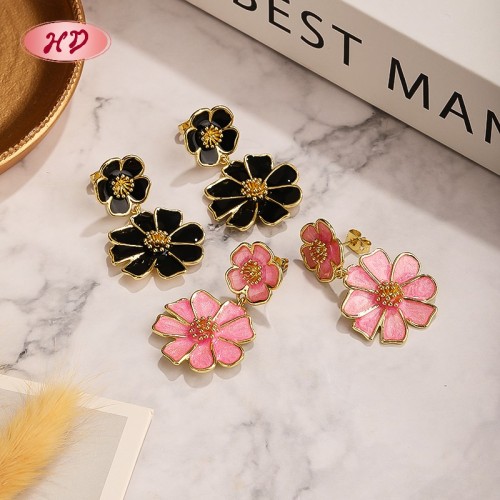 Romantic 18K Gold Plated Copper Alloy Floral Drop Earrings | Fashion Stud Earrings Bulk | Party Date and Daily Accessory