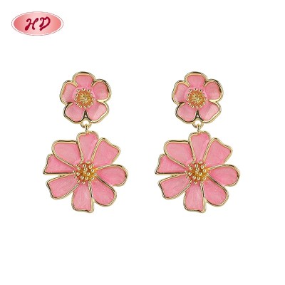 Wholesale Pink Enamel Flower Drop Earrings for Bridal Gifting | Manufacturer Romantic Jewelry Supply | Wholesale Flower Earrings