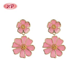 Wholesale Pink Enamel Flower Drop Earrings for Bridal Gifting | Manufacturer Romantic Jewelry Supply