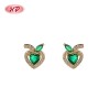 Pendientes de botón chapados en oro de 18 quilates con aleación de cobre | Pendientes de botón para mujer con circonitas rojas y verdes, regalo al por mayor