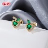 Pendientes de botón chapados en oro de 18 quilates con aleación de cobre | Pendientes de botón para mujer con circonitas rojas y verdes, regalo al por mayor