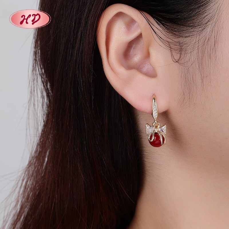 18K Gold Plated Earrings with Copper Alloy AAA Zircon for Women by Hengdian (HD) Jewelry