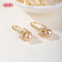 Wholesale Bow Knot Pink Pearl Drop Huggie Earrings for Bridal Gifting | Manufacturer Romantic CZ Jewelry | Factory Direct