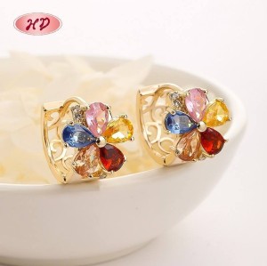 Bunte florale 18 Karat vergoldete Ohrringe für Mädchen | Großhandel Vintage Schmuck mit Zirkon für Valentinstag und Hochzeit
