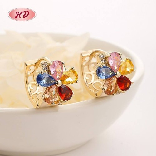 Bunte florale 18 Karat vergoldete Ohrringe für Mädchen | Großhandel Vintage Schmuck mit Zirkon für Valentinstag und Hochzeit