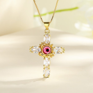 Cross Anhänger Halskette with Religion Eye | 18K Vergoldet for Großhandel and Retail Schmuck
