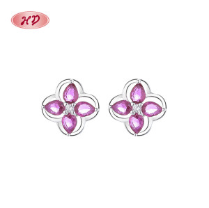 Pink Blumes 925 Sterlingsilber Damen Ohrstecker Kubischer Zirkonia For Großhandel Schmuck