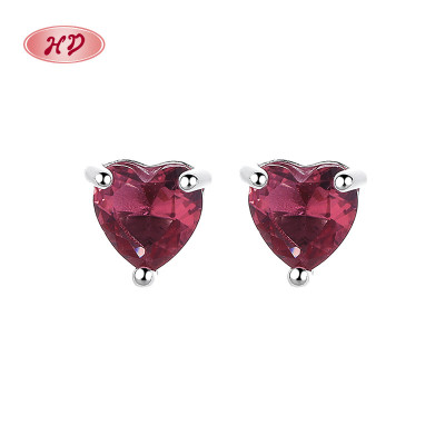 Großhandel 925 Sterlingsilber Damen Ohrstecker Zirkon Red Herz Design Zirkonia
