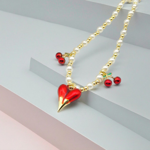 Großhandel Halsketten | Red Herz-Shaped 18K Vergoldet Damen Schmuck Geschenk