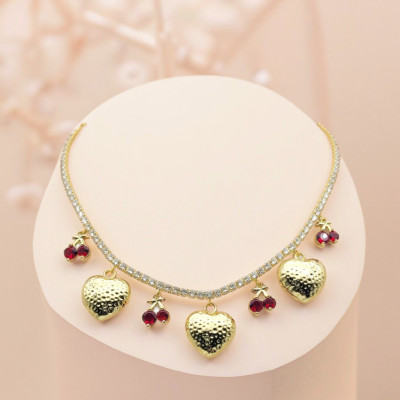 Neu Mode Halsketten China 18K Vergoldet Herz & Kirsche Schmuck Design