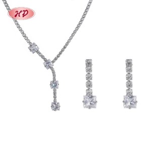 Elegant Quadratisch Zirkon 18 Karat Gold Brautjungfer SchmuckSets | Low MOQ Großhandel Trendig OhrRinge and Necklcaes für Damen