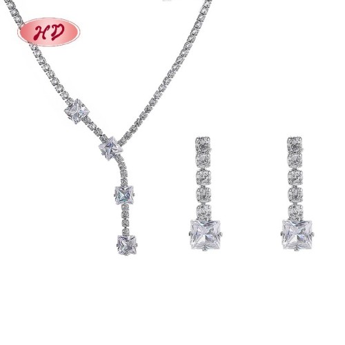 Elegant Quadratisch Zirkon 18 Karat Gold Brautjungfer SchmuckSets | Low MOQ Großhandel Trendig OhrRinge and Necklcaes für Damen