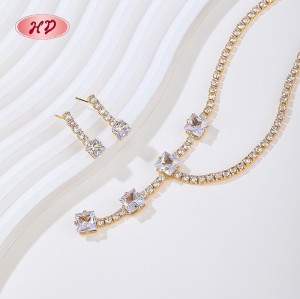 Chic 18 Karat Gold - Beschichtet Quadratisch Zirkon SchmuckSet | Cheap Großhandel Schmuck Geschenk Sets for Mädchen Geeignet für Hochzeit