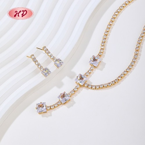 Chic 18 Karat Gold - Beschichtet Quadratisch Zirkon SchmuckSet | Cheap Großhandel Schmuck Geschenk Sets for Mädchen Geeignet für Hochzeit