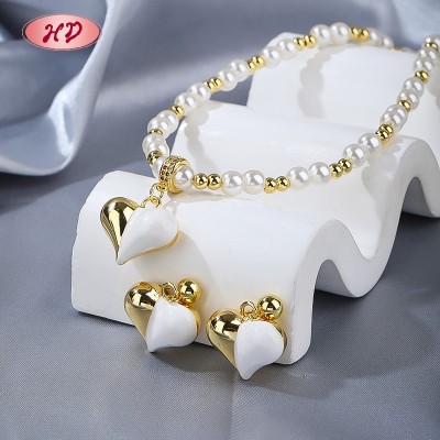Trendig 18 Karat Gold - Beschichtet Herz & Perle SchmuckSet | Mengen and Kundenspezifisch Sets Braut Schmuck Für Damen by Hengdian Schmuck