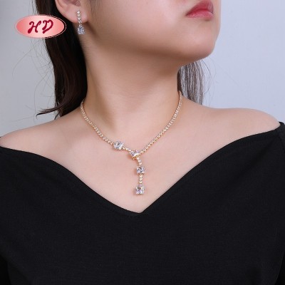 Elegant Quadratisch Zirkon 18 Karat Gold Damen SchmuckSet | Hengdian Schmuck Mengen with Messing Multi-color OhrRing and Halskette