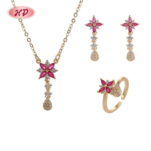 18K Vergoldet Schmetterling Ring Halskette & OhrRinge Set | Hengdian Retro Schmuck Mengen for Braut | Damen SchmuckSet