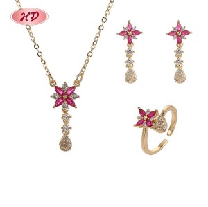18K Vergoldet Schmetterling Ring Halskette & OhrRinge Set | Hengdian Retro Schmuck Mengen for Braut | Damen SchmuckSet