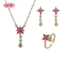 18K Vergoldet Schmetterling Ring Halskette & OhrRinge Set | Hengdian Retro Schmuck Mengen for Braut | Damen SchmuckSet
