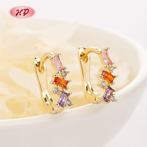 Bunt Geometrisch Irregular 18 Karat Gold Creolen | Großhandel Trendig Zirkon Schmuck by Hengdian for Täglich Accessoire