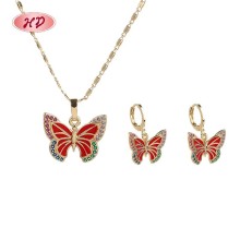 Vintage 18K Vergoldet Schmetterling Halskette & OhrRinge Set für Damen | Kupferlegierung Damen Hochzeit Bunt SchmuckSet