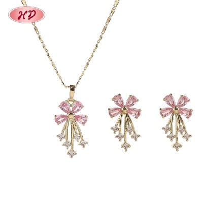Elegant 18K Vergoldet Blume Halskette & OhrRinge Set with Pink Zirkon für Damen | Hengdian Großhandel Schmuck for Party