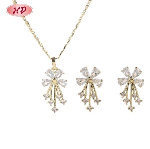 Mode 18 Karat Gold Blume OhrRinge & Halskette Set with White Zirkon für Damen | Hengdian Mengen SchmuckSet for Hochzeit