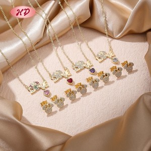 Kupferlegierung Schmuck Mengen | Romantisch 18K Vergoldet LOVE Herz Zirkon SchmuckSet für Damen | Valentinstag's Day and Geschenk