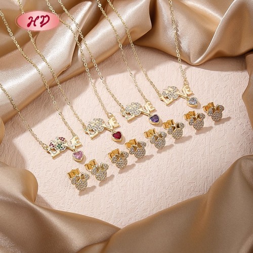 Kupferlegierung Schmuck Mengen | Romantisch 18K Vergoldet LOVE Herz Zirkon SchmuckSet für Damen | Valentinstag's Day and Geschenk