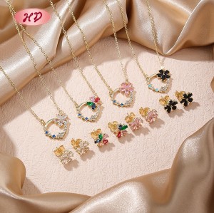 Hengdian Schmuck Großhändler | 18K Vergoldet Blume Halskette OhrRing Set für Damen | SchmuckSet for Büro and Hochzeit