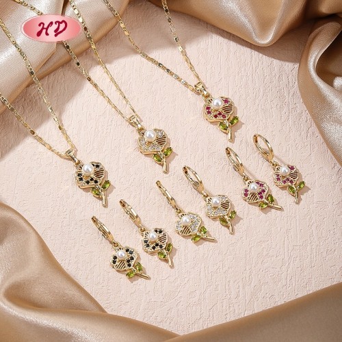 Hengdian Schmuck Großhandel Lieferants | 18K Vergoldet Niedlich Blume SchmuckSet with Zirkon für Damen Geeignet für Geschenk