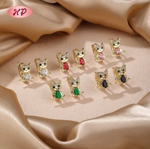 18K Vergoldet Cat Huggie-OhrRinge | Messing OhrRing with Zirkonia für Damen | Niedlich OhrRinge for Täglich Wear and Geschenk
