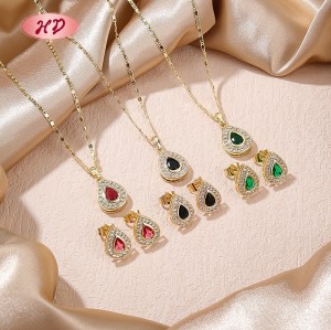 Messing Schmuck Mengen | Retro 18K Vergoldet Teardrop SchmuckSet | Damen OhrRing and Halskette with Zirkon | Täglich Wear