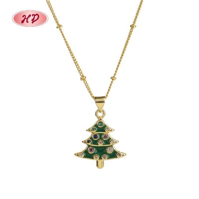 Chic Weihnachten Tree Zirkon 18 Karat Gold Halskette | Großhandel Mode Schmuck für Damen Geeignet für Parties