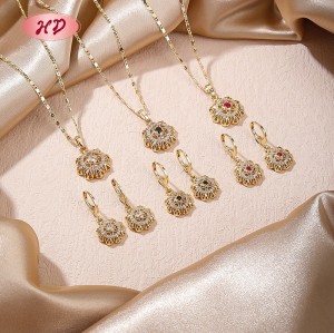 18K Vergoldet SchmuckSet with Copper | Elegant Blumig Design OhrRinge Halskette für Damen | Jubiläum Schmuck Geschenk