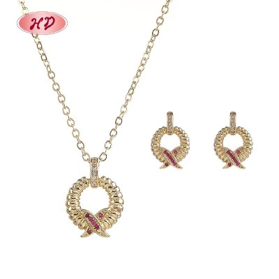 Red Kubischer Zirkonia Ribbon OhrRinge Halskette | 18K Vergoldet Trendig Schmuck für Damen | Valentinstag's Day & Geburtstag Geschenk