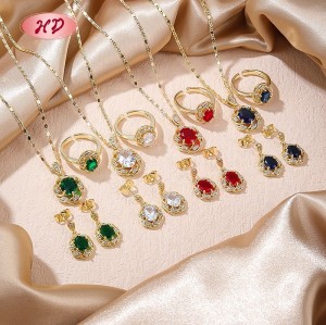 18K Vergoldet Bunt Kubischer Zirkonia SchmuckSet | Klassisch OhrRinge Halskette and Ring für Damen | Geschenk and Büro