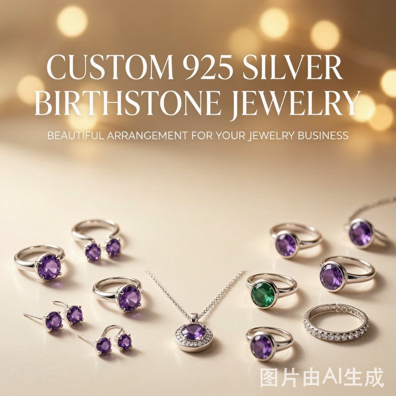 Custom 925 Silver Birthstone Jewelry Collection - Premium B2B Wholesale Customization with Soft Golden Lighting