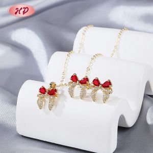 Supplier Classic Bowknot Jewelry Set Multicolor CZ 18K Gold Plated Brass Wholesale Bulk
