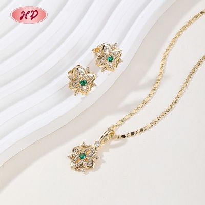 Factory Floral Jewelry Set Multicolor Petal CZ 18K Gold Plated Brass Wholesale Direct
