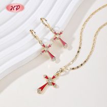 Wholesale Elegant Cross Jewelry Set Multicolor Enamel CZ 18K Gold Plated Brass Manufacturer