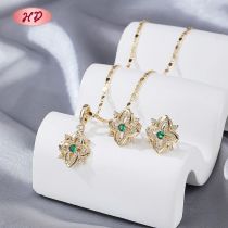 Factory Floral Jewelry Set Multicolor Petal CZ 18K Gold Plated Brass Wholesale Direct
