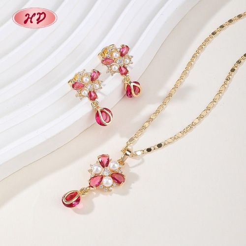 Wholesale Religious Cross Jewelry Set CZ Stones & Pearls 18K Gold Plated Brass Manufacturer