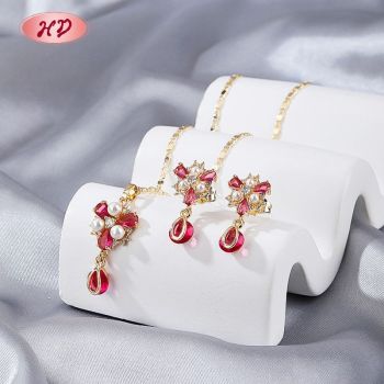 Wholesale Religious Cross Jewelry Set CZ Stones & Pearls 18K Gold Plated Brass Manufacturer